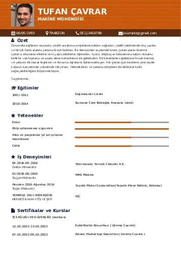 Makine Mühendisi Cv Örnekleri cv indir